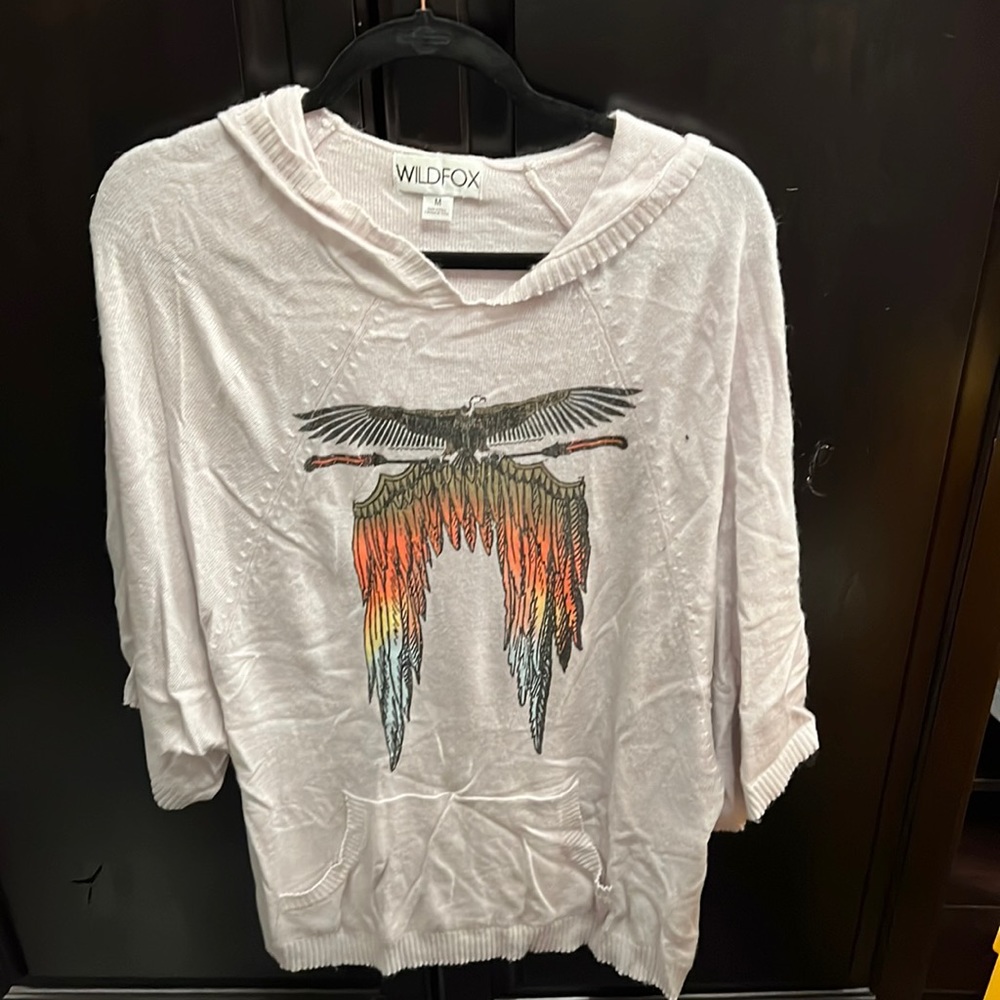 Wildfox feather 3/4 sleeve hooded sweater